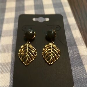 Elegant Gold Leaf Drop Earrings pierced brand new
